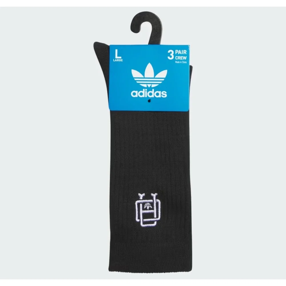 Adidas Originals 3 Pack Crew Socks Black Off‎ White Collegiate Green JJ7507C L